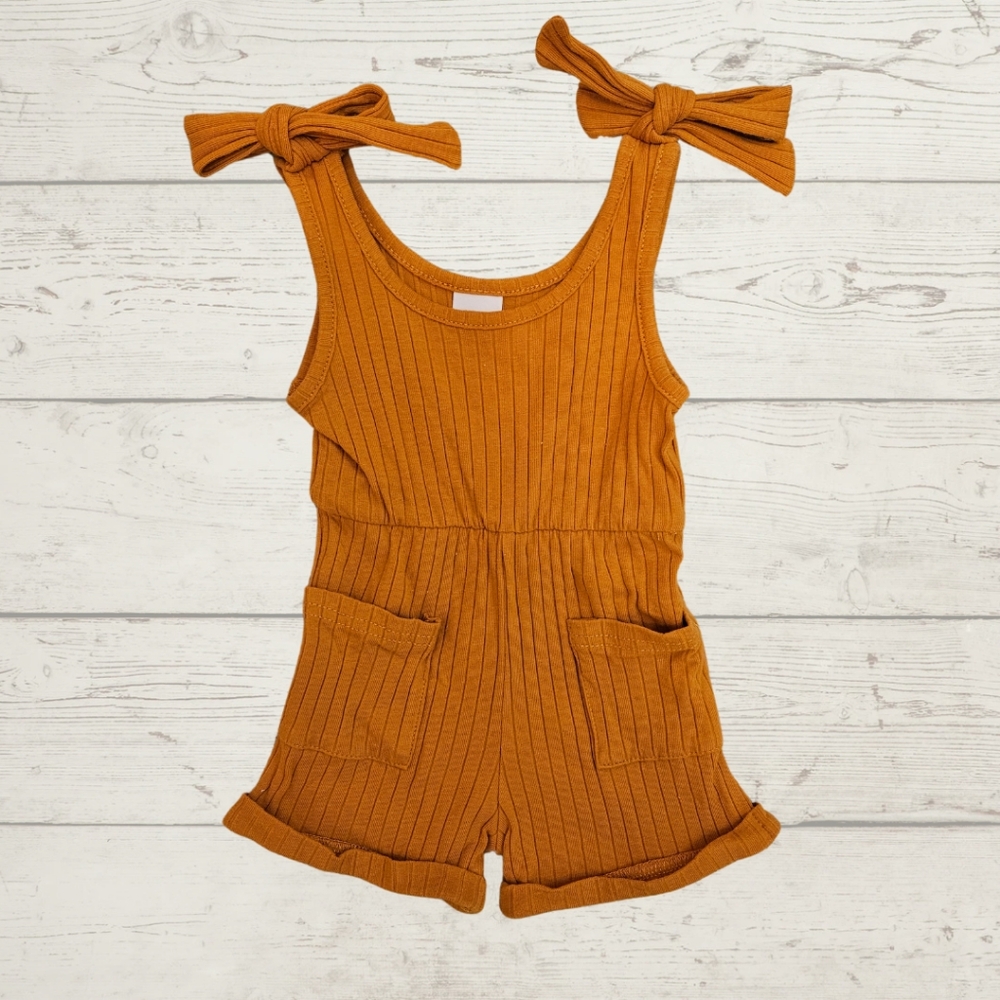 Cute Ribbed Shoulder Tie Romper size 6-12m